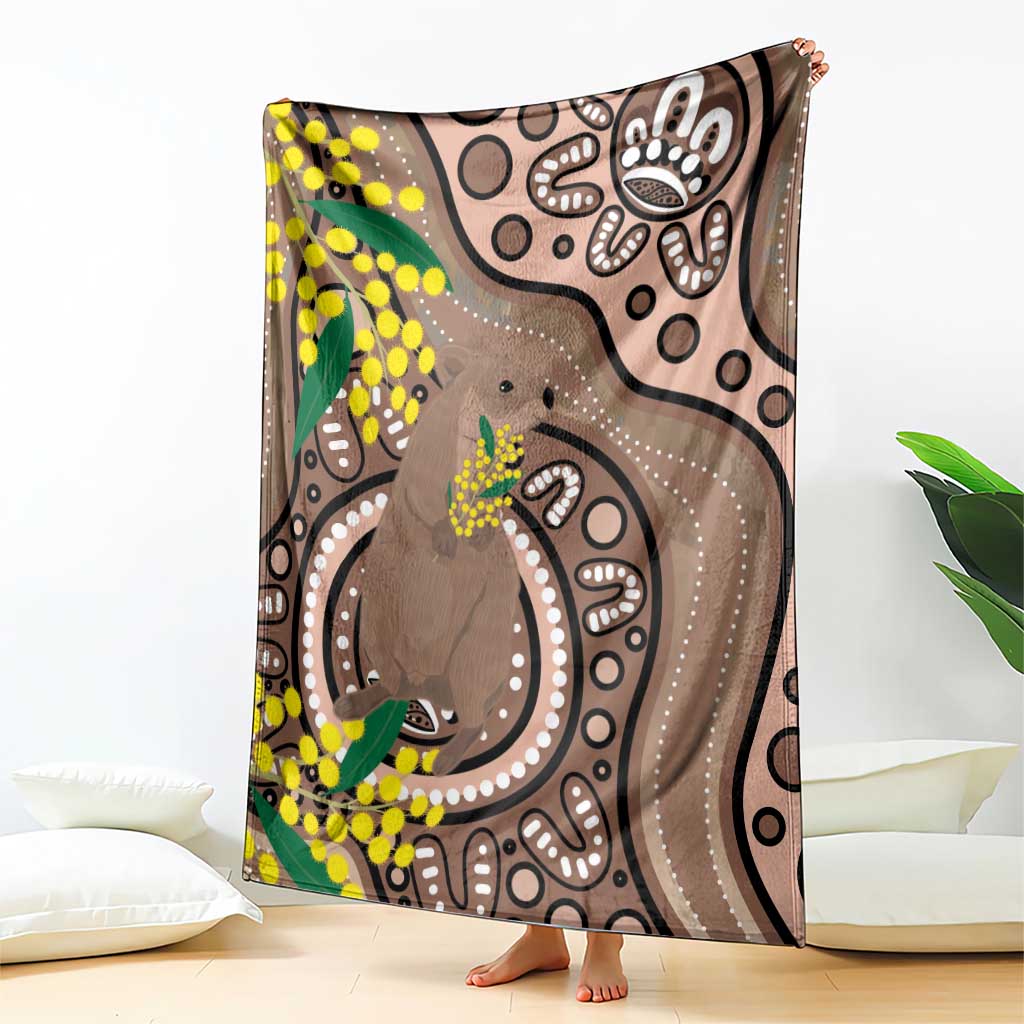 Australia Cute Quokka Blanket Indigenous Art With Golden Wattle