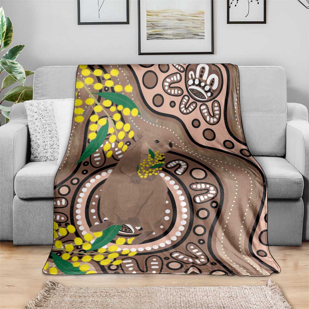 Australia Cute Quokka Blanket Indigenous Art With Golden Wattle