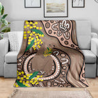 Australia Cute Quokka Blanket Indigenous Art With Golden Wattle