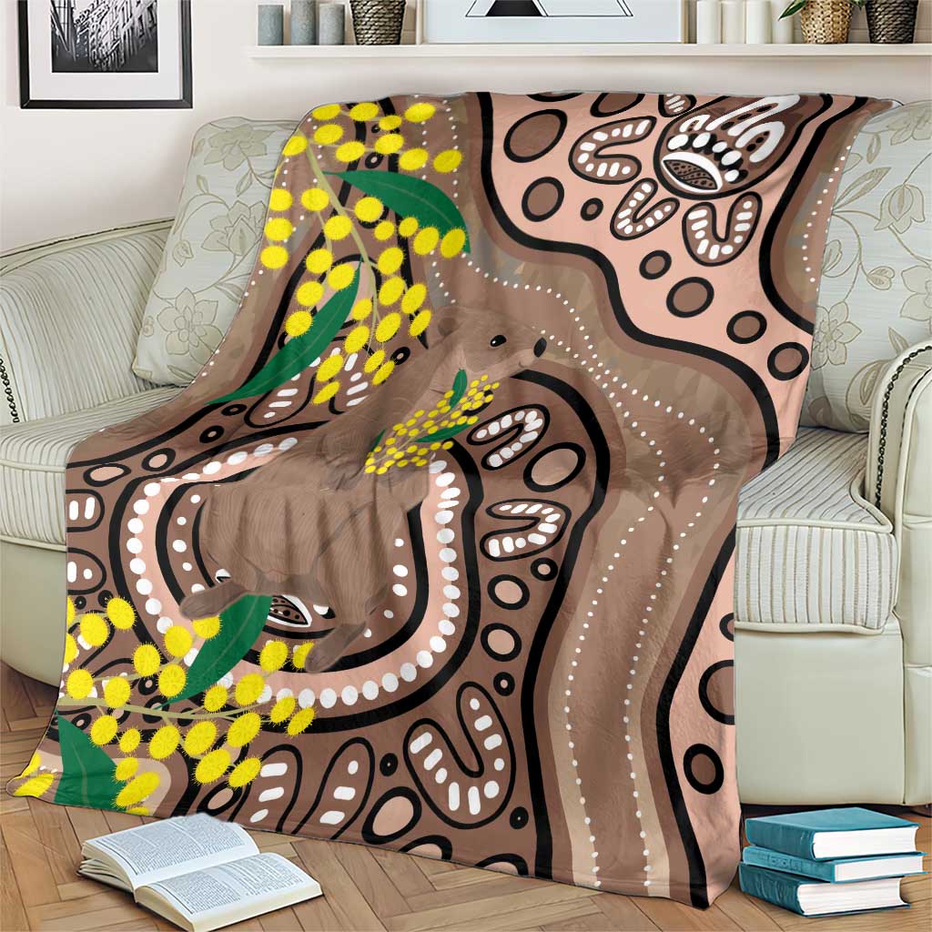 Australia Cute Quokka Blanket Indigenous Art With Golden Wattle