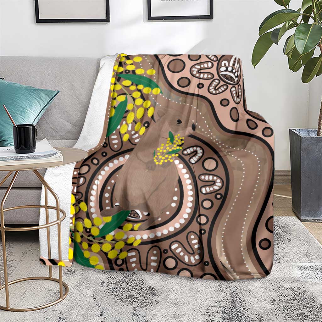 Australia Cute Quokka Blanket Indigenous Art With Golden Wattle