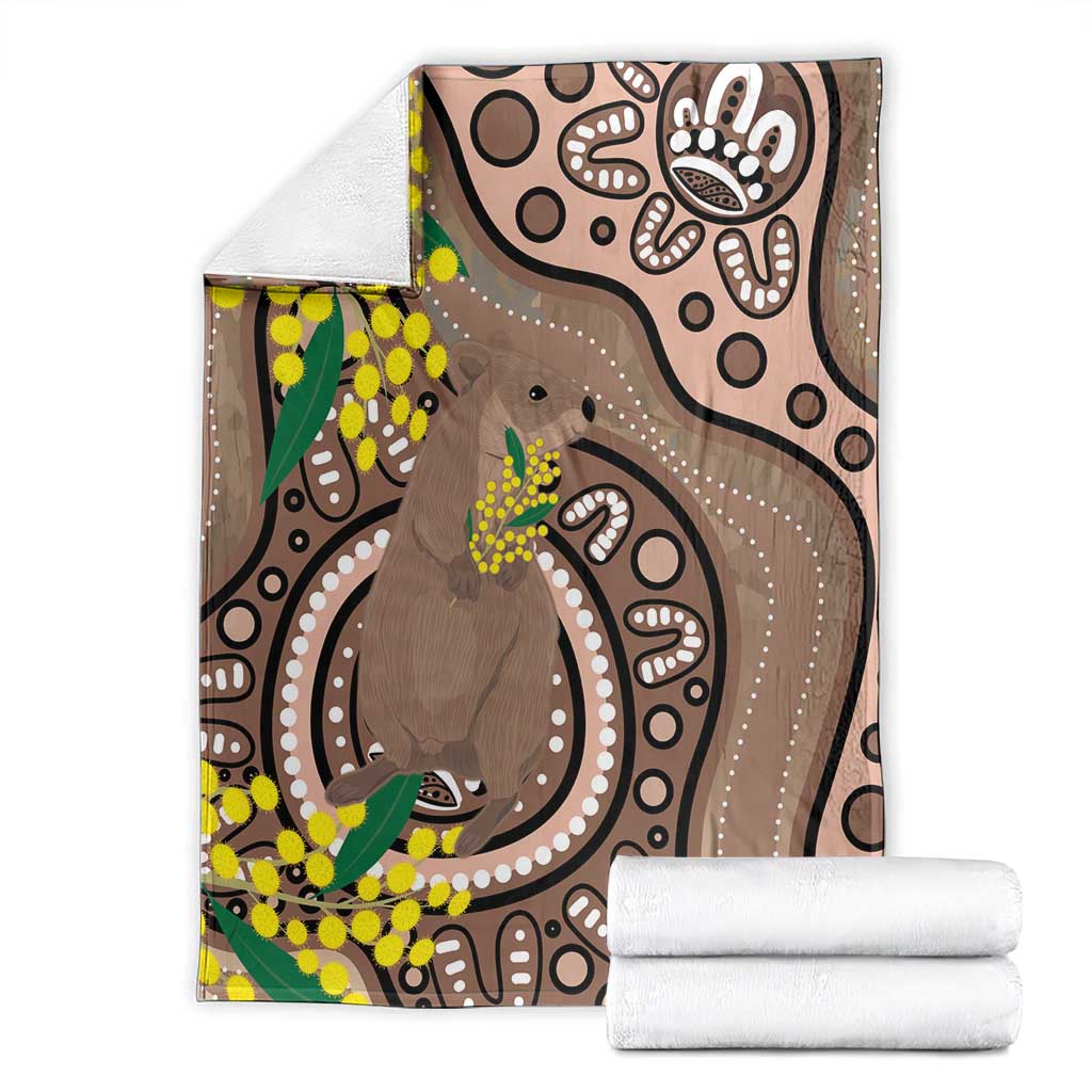 Australia Cute Quokka Blanket Indigenous Art With Golden Wattle