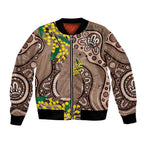 Australia Cute Quokka Bomber Jacket Indigenous Art With Golden Wattle