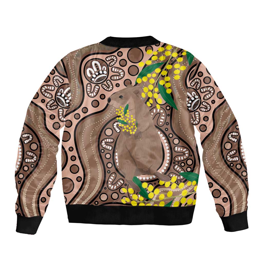 Australia Cute Quokka Bomber Jacket Indigenous Art With Golden Wattle