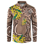 Australia Cute Quokka Button Sweatshirt Indigenous Art With Golden Wattle