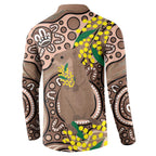 Australia Cute Quokka Button Sweatshirt Indigenous Art With Golden Wattle