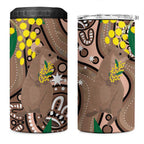 Australia Cute Quokka 4 in 1 Can Cooler Tumbler Indigenous Art With Golden Wattle