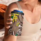 Australia Cute Quokka 4 in 1 Can Cooler Tumbler Indigenous Art With Golden Wattle