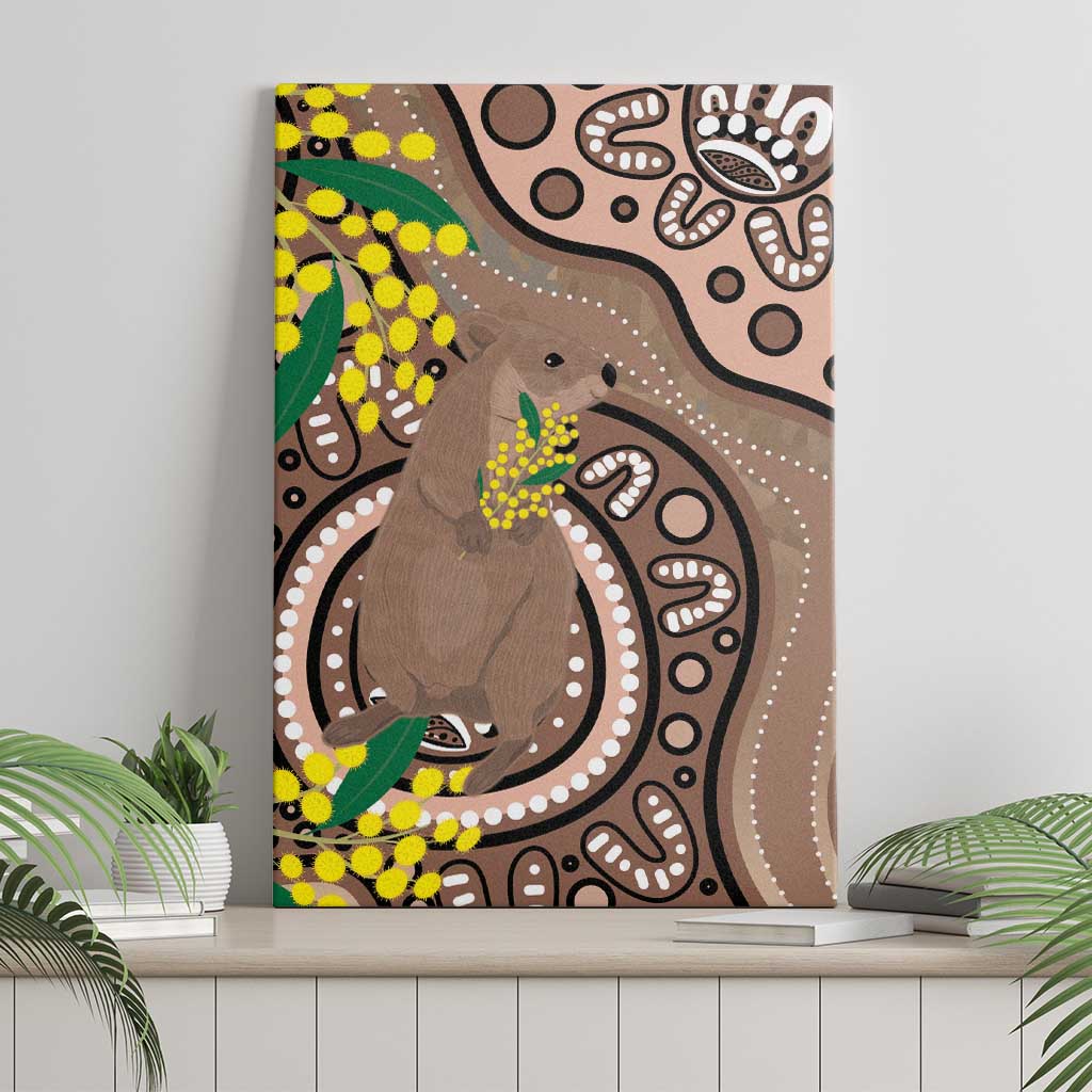 Australia Cute Quokka Canvas Wall Art Indigenous Art With Golden Wattle