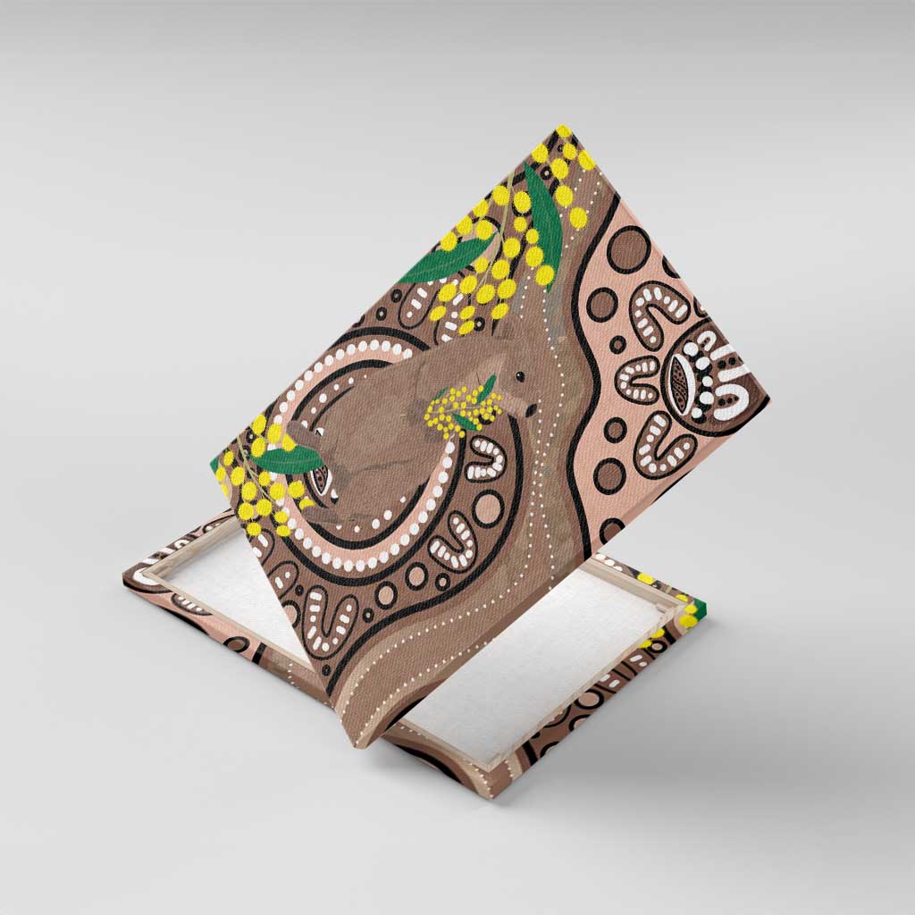 Australia Cute Quokka Canvas Wall Art Indigenous Art With Golden Wattle