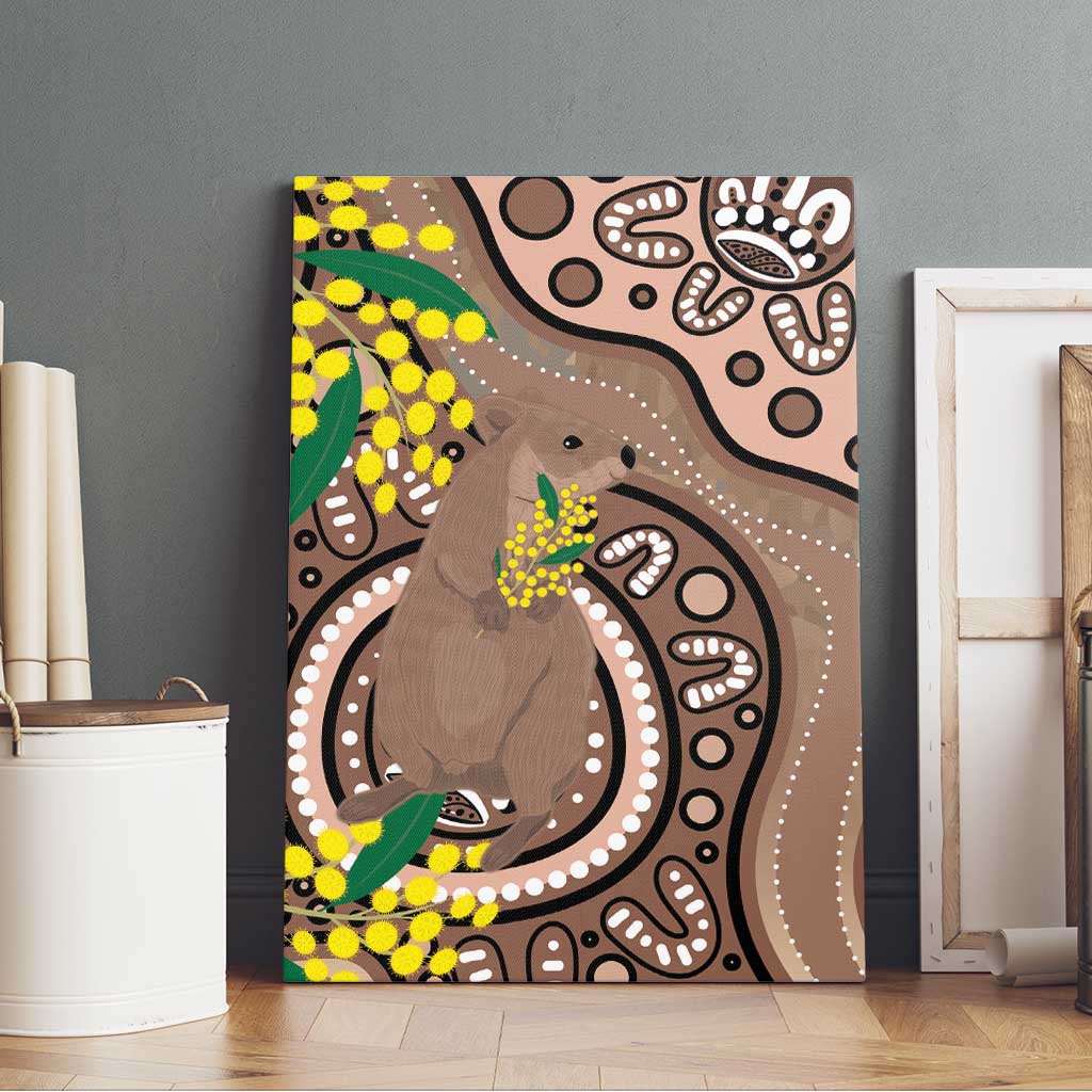 Australia Cute Quokka Canvas Wall Art Indigenous Art With Golden Wattle