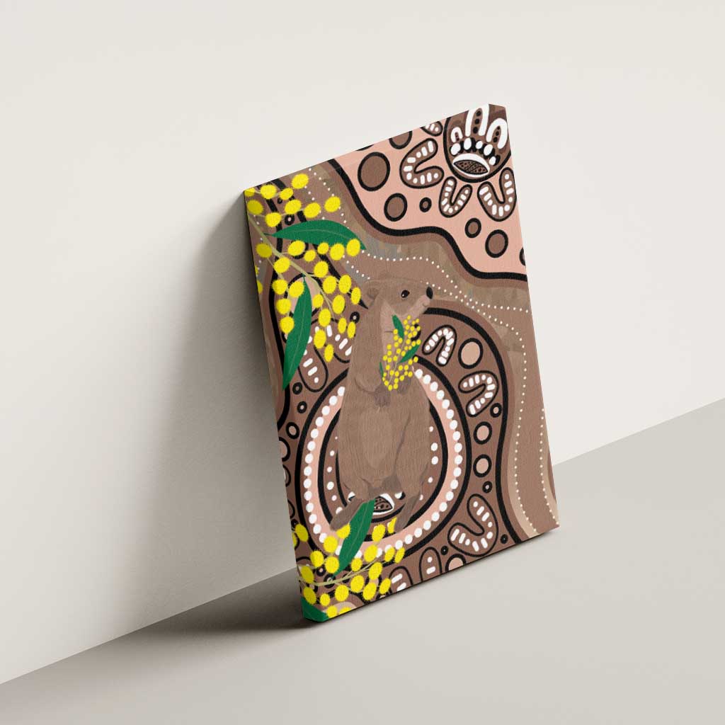 Australia Cute Quokka Canvas Wall Art Indigenous Art With Golden Wattle
