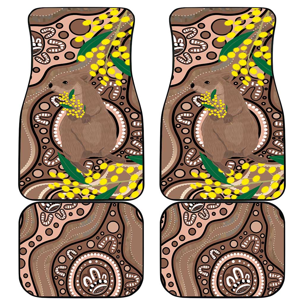 Australia Cute Quokka Car Mats Indigenous Art With Golden Wattle