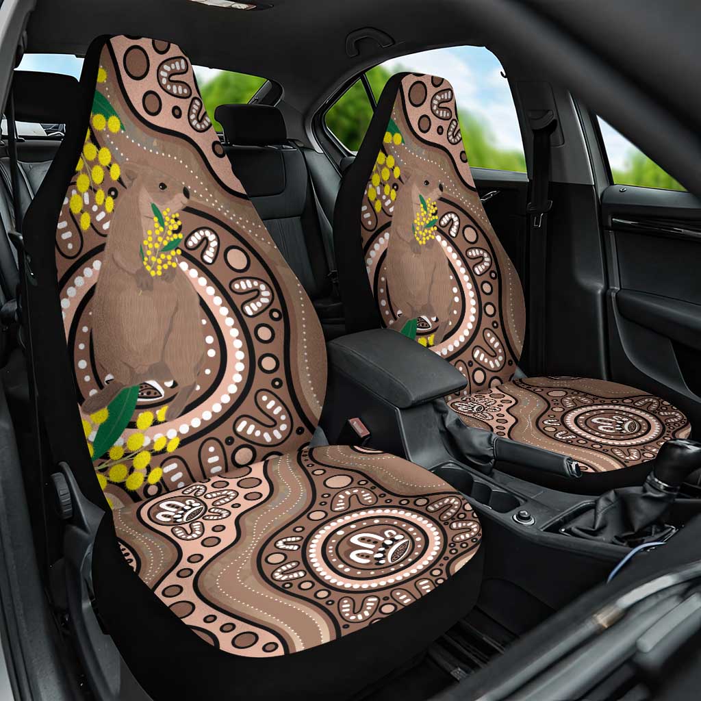 Australia Cute Quokka Car Seat Cover Indigenous Art With Golden Wattle