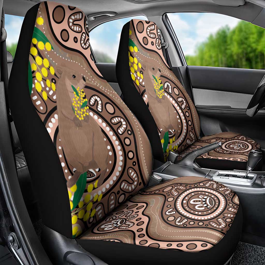 Australia Cute Quokka Car Seat Cover Indigenous Art With Golden Wattle