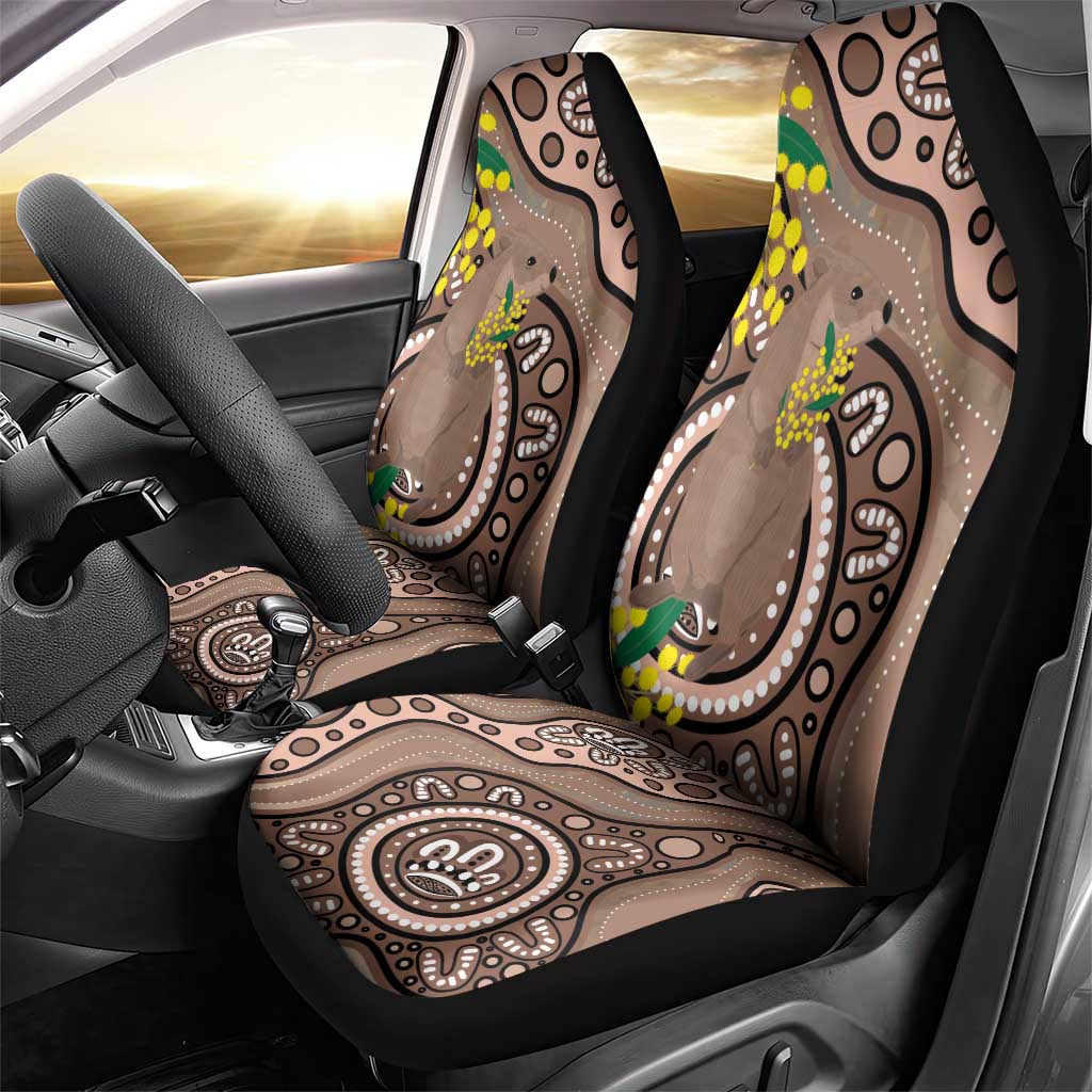 Australia Cute Quokka Car Seat Cover Indigenous Art With Golden Wattle