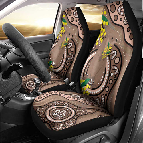 Australia Cute Quokka Car Seat Cover Indigenous Art With Golden Wattle