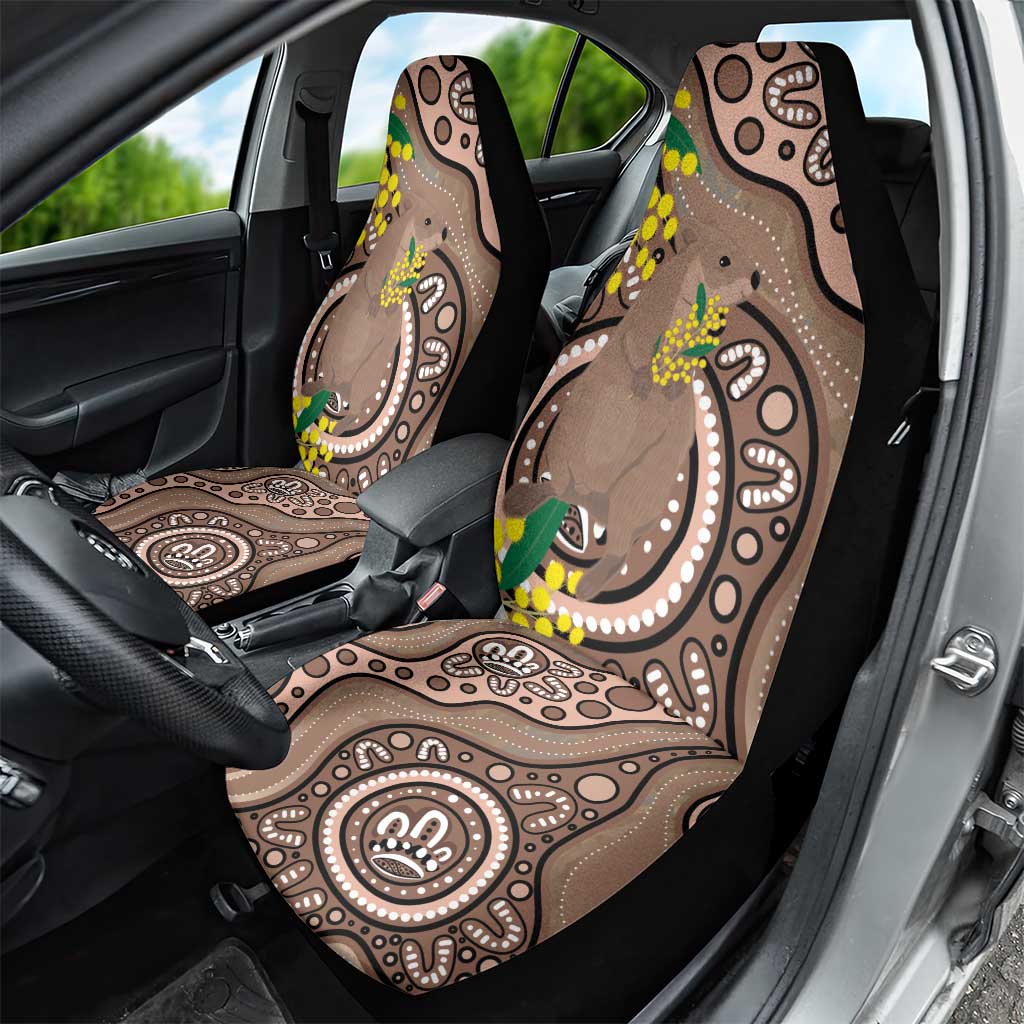 Australia Cute Quokka Car Seat Cover Indigenous Art With Golden Wattle