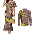 Australia Cute Quokka Couples Matching Mermaid Dress and Long Sleeve Button Shirt Indigenous Art With Golden Wattle
