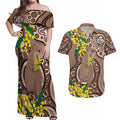 Australia Cute Quokka Couples Matching Off Shoulder Maxi Dress and Hawaiian Shirt Indigenous Art With Golden Wattle