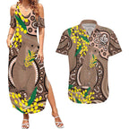 Australia Cute Quokka Couples Matching Summer Maxi Dress and Hawaiian Shirt Indigenous Art With Golden Wattle