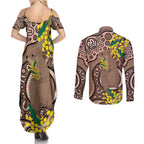 Australia Cute Quokka Couples Matching Summer Maxi Dress and Long Sleeve Button Shirt Indigenous Art With Golden Wattle