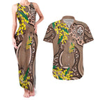 Australia Cute Quokka Couples Matching Tank Maxi Dress and Hawaiian Shirt Indigenous Art With Golden Wattle