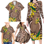 Australia Cute Quokka Family Matching Long Sleeve Bodycon Dress and Hawaiian Shirt Indigenous Art With Golden Wattle