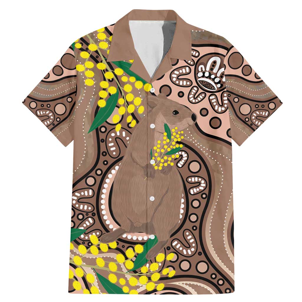 Australia Cute Quokka Family Matching Mermaid Dress and Hawaiian Shirt Indigenous Art With Golden Wattle