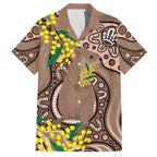 Australia Cute Quokka Family Matching Off The Shoulder Long Sleeve Dress and Hawaiian Shirt Indigenous Art With Golden Wattle