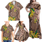 Australia Cute Quokka Family Matching Off Shoulder Maxi Dress and Hawaiian Shirt Indigenous Art With Golden Wattle
