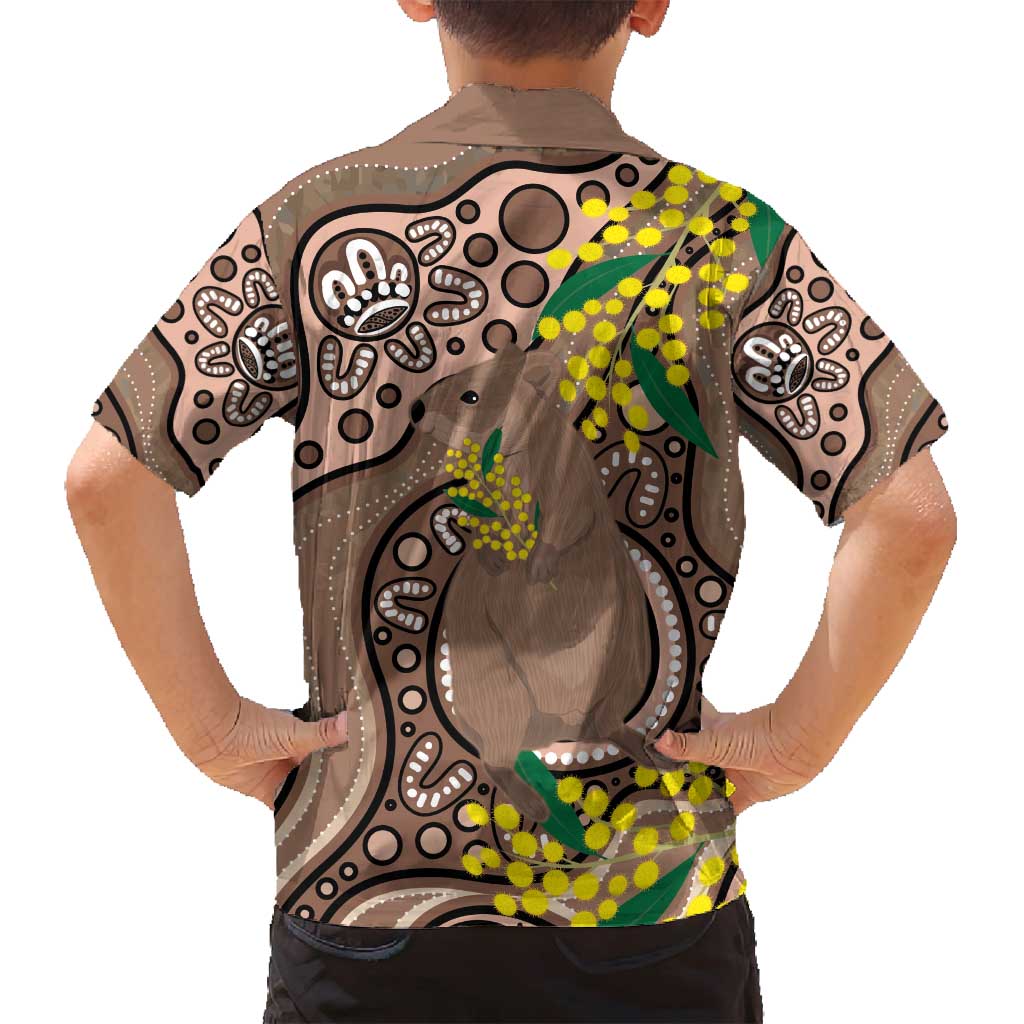 Australia Cute Quokka Family Matching Off Shoulder Maxi Dress and Hawaiian Shirt Indigenous Art With Golden Wattle