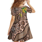 Australia Cute Quokka Family Matching Off Shoulder Maxi Dress and Hawaiian Shirt Indigenous Art With Golden Wattle