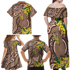 Australia Cute Quokka Family Matching Off Shoulder Maxi Dress and Hawaiian Shirt Indigenous Art With Golden Wattle