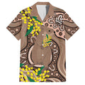 Australia Cute Quokka Family Matching Off Shoulder Maxi Dress and Hawaiian Shirt Indigenous Art With Golden Wattle