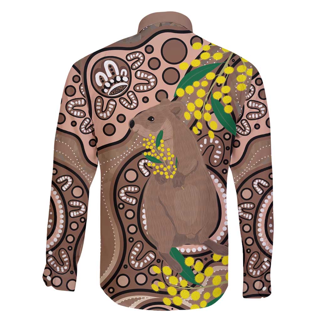 Australia Cute Quokka Family Matching Off Shoulder Maxi Dress and Hawaiian Shirt Indigenous Art With Golden Wattle