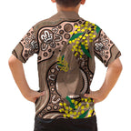 Australia Cute Quokka Family Matching Off Shoulder Short Dress and Hawaiian Shirt Indigenous Art With Golden Wattle