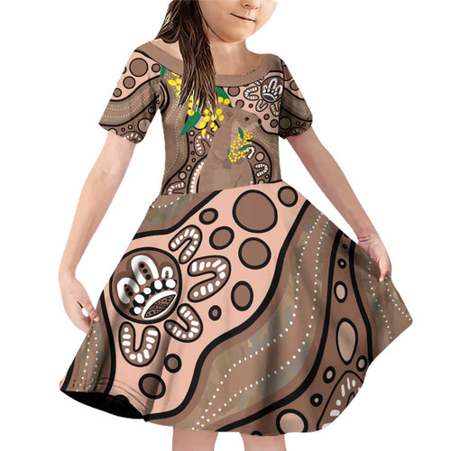 Australia Cute Quokka Family Matching Off Shoulder Short Dress and Hawaiian Shirt Indigenous Art With Golden Wattle