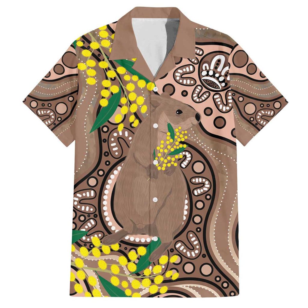 Australia Cute Quokka Family Matching Off Shoulder Short Dress and Hawaiian Shirt Indigenous Art With Golden Wattle
