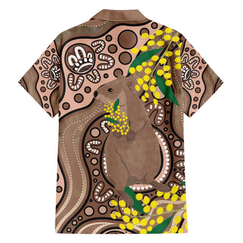 Australia Cute Quokka Family Matching Off Shoulder Short Dress and Hawaiian Shirt Indigenous Art With Golden Wattle