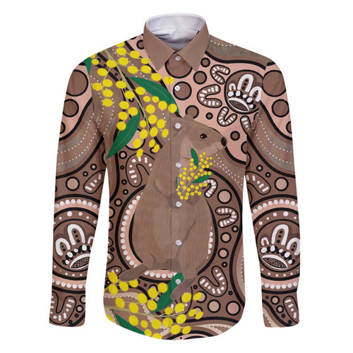 Australia Cute Quokka Family Matching Off Shoulder Short Dress and Hawaiian Shirt Indigenous Art With Golden Wattle