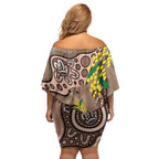 Australia Cute Quokka Family Matching Off Shoulder Short Dress and Hawaiian Shirt Indigenous Art With Golden Wattle
