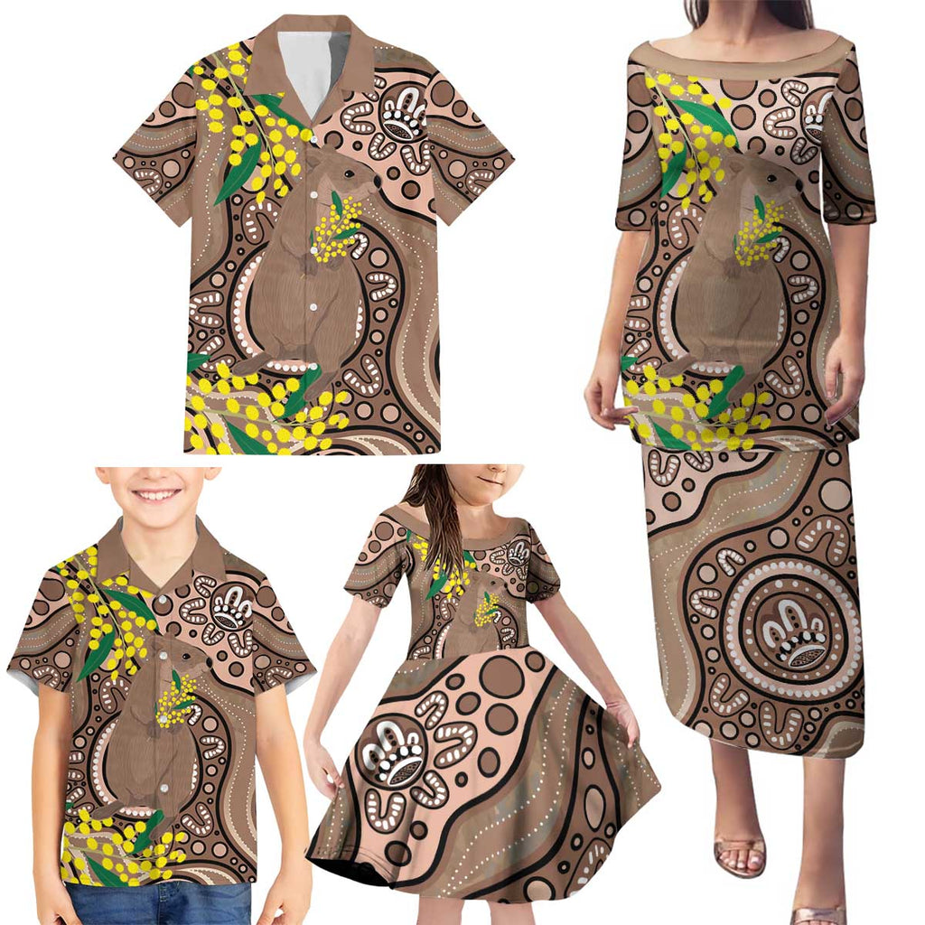 Australia Cute Quokka Family Matching Puletasi and Hawaiian Shirt Indigenous Art With Golden Wattle