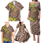 Australia Cute Quokka Family Matching Puletasi and Hawaiian Shirt Indigenous Art With Golden Wattle