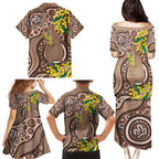 Australia Cute Quokka Family Matching Puletasi and Hawaiian Shirt Indigenous Art With Golden Wattle