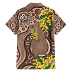 Australia Cute Quokka Family Matching Short Sleeve Bodycon Dress and Hawaiian Shirt Indigenous Art With Golden Wattle
