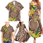 Australia Cute Quokka Family Matching Summer Maxi Dress and Hawaiian Shirt Indigenous Art With Golden Wattle