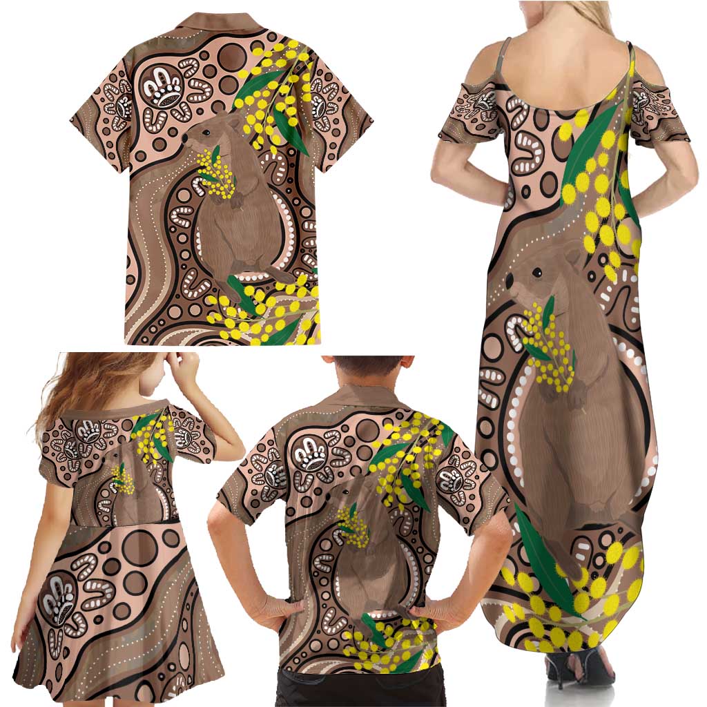 Australia Cute Quokka Family Matching Summer Maxi Dress and Hawaiian Shirt Indigenous Art With Golden Wattle