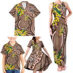Australia Cute Quokka Family Matching Tank Maxi Dress and Hawaiian Shirt Indigenous Art With Golden Wattle