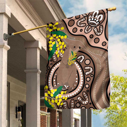 Australia Cute Quokka Garden Flag Indigenous Art With Golden Wattle